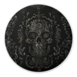 Pomo De Cerámica Diseño de cráneo ornamentado oscuro