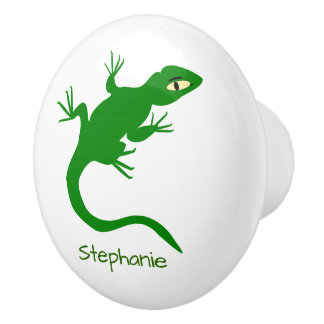 Pomo De Cerámica Diseño de Lagarto Verde Personalizado