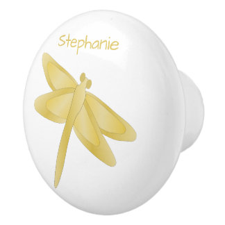 Pomo De Cerámica Diseño de libélula dorada personalizado