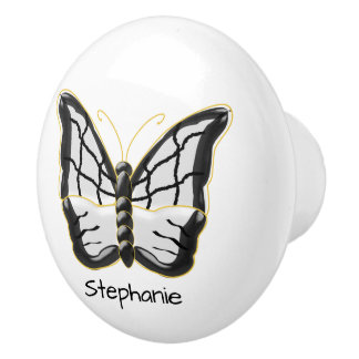 Pomo De Cerámica Diseño de Mariposa Blanca Personalizado