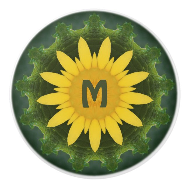 Pomo De Cerámica Diseño de monograma girasol (Anverso)