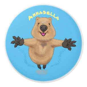 Pomo De Cerámica Diseño de personalizados de quokka saltando feliz