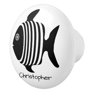 Pomo De Cerámica Diseño de pez ángel blanco y negro personalizado
