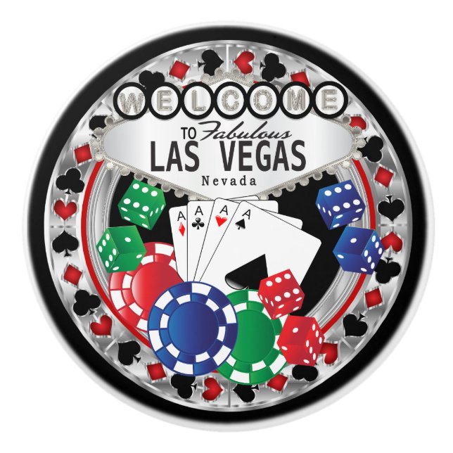 Pomo De Cerámica Diseño de Póquer en Las Vegas - Plata (Anverso)
