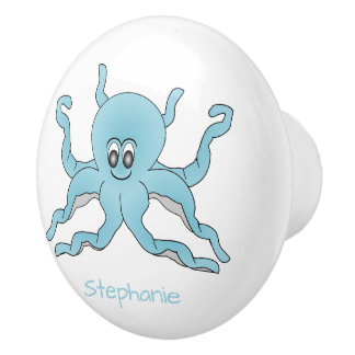 Pomo De Cerámica Diseño de Pulpo Azul Personalizado