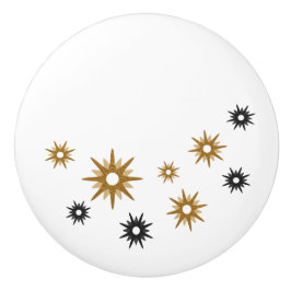 Pomo De Cerámica Diseño de Starburst en blanco negro y oro
