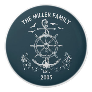 Pomo De Cerámica Diseño de temática náutica con paisaje oceánico