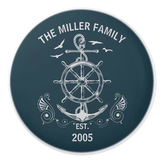 Pomo De Cerámica Diseño de temática náutica con paisaje oceánico (Anverso)