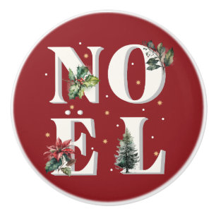 Pomo De Cerámica Diseño de texto Noël con hermosas plantas de invie
