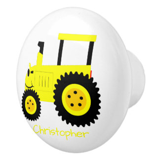 Pomo De Cerámica Diseño de Tractor Amarillo Personalizado