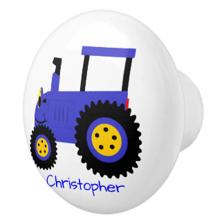 Pomo De Cerámica Diseño de Tractor Azul Personalizado