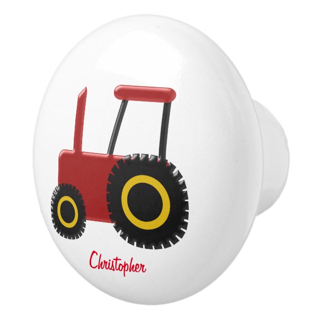 Pomo De Cerámica Diseño de Tractor Rojo (Derecha)