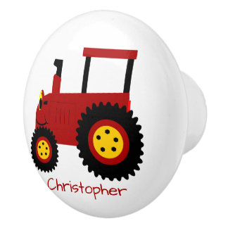 Pomo De Cerámica Diseño de Tractor Rojo Personalizado