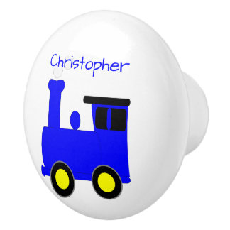Pomo De Cerámica Diseño de Tren Azul Personalizado