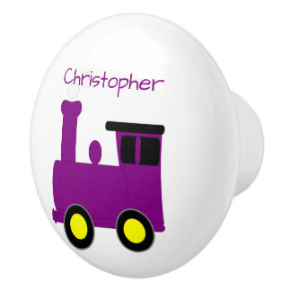 Pomo De Cerámica Diseño de tren morado personalizado