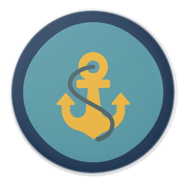 Pomo De Cerámica Diseño de vida costera, azul, ancla (Anverso)