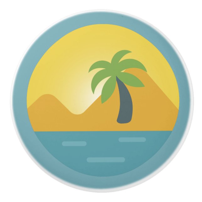 Pomo De Cerámica Diseño de vida costero, palmeras (Anverso)