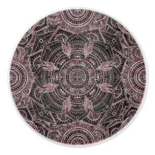 Pomo De Cerámica Diseño elegante Boho Rosa Gold Grey Mandala