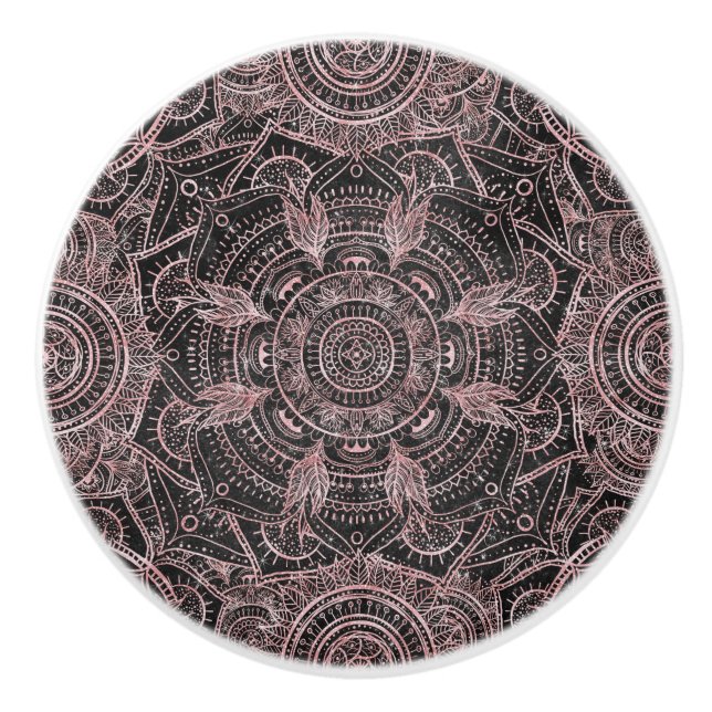 Pomo De Cerámica Diseño elegante Boho Rosa Gold Grey Mandala (Anverso)