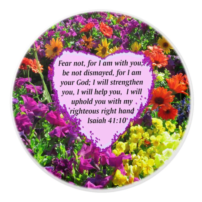 Pomo De Cerámica DISEÑO FLORAL DE bonito ISAIAH 41:10 (Anverso)