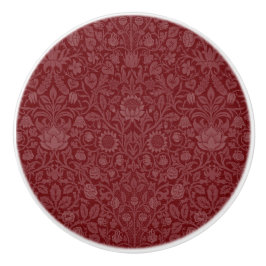 Pomo De Cerámica Diseño floral de estilo oriental en rojo oscuro