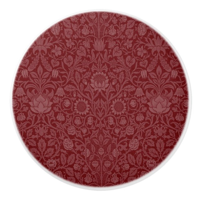 Pomo De Cerámica Diseño floral de estilo oriental en rojo oscuro (Anverso)