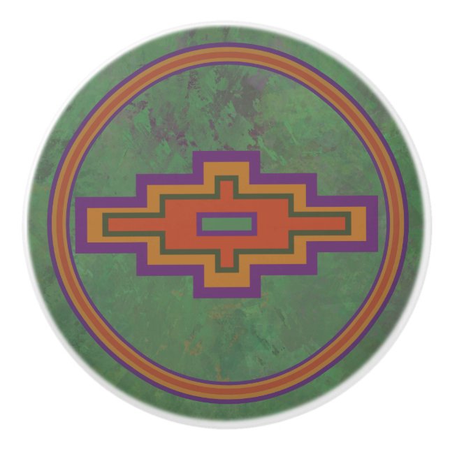 Pomo De Cerámica Diseño geométrico verde del suroeste de Sagebrush (Anverso)