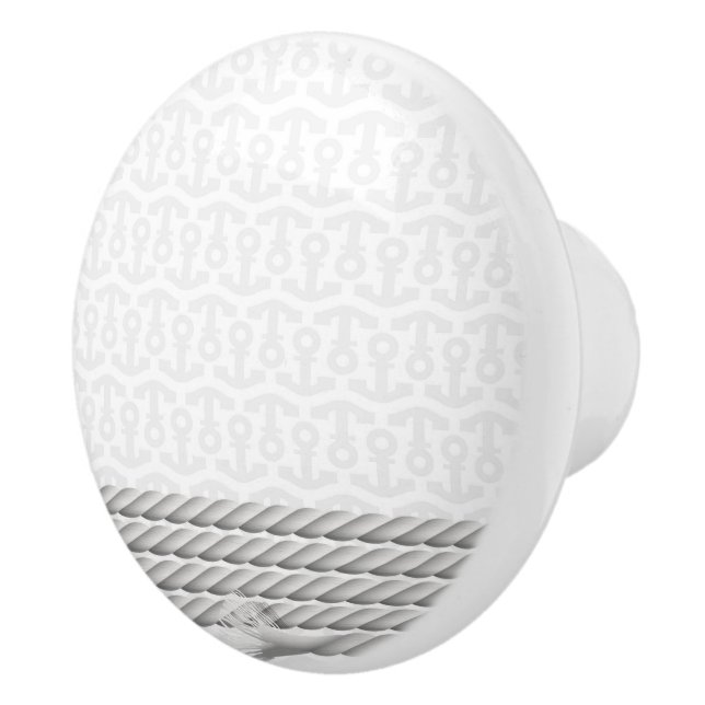 Pomo De Cerámica Diseño náutico blanco del ancla con la cuerda (Derecha)