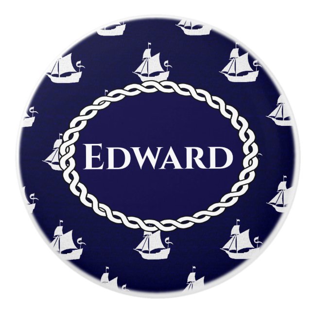 Pomo De Cerámica Diseño náutico del Opus Posh Tall Ships (Anverso)