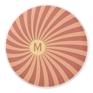 Pomo De Cerámica Diseño retro de color rosa y naranja con explosión