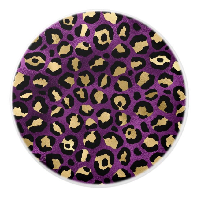 Pomo De Cerámica Diseño serie Leopardo morado y dorado 1 (Anverso)