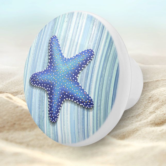 Pomo De Cerámica Diseño Starfish de mariscos con rayas verdes azule (Subido por el creador)
