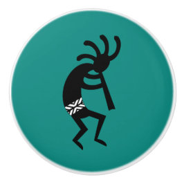 Pomo De Cerámica Diseño Suroeste De Teal Y Black Kokopelli