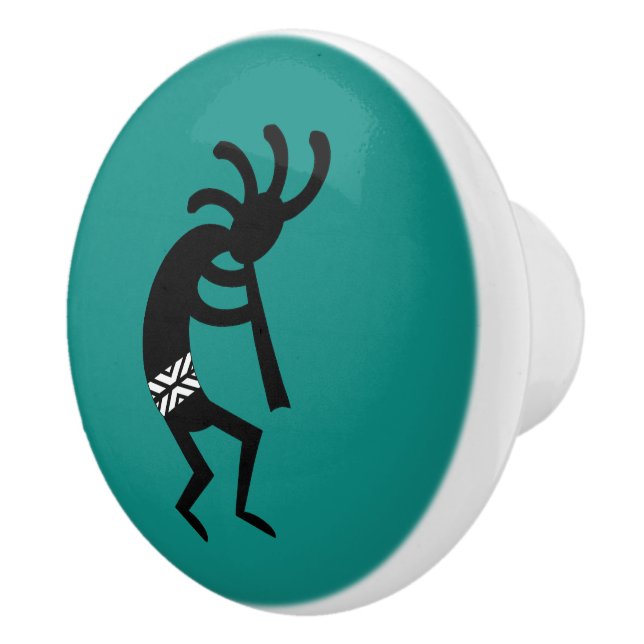 Pomo De Cerámica Diseño Suroeste De Teal Y Black Kokopelli (Derecha)