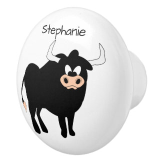 Pomo De Cerámica Diseño Toro Negro Personalizado