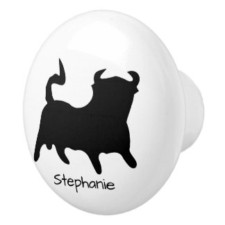 Pomo De Cerámica Diseño Toro Negro Personalizado