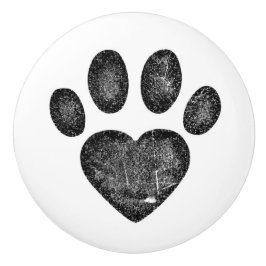 Pomo De Cerámica Distressed Black Heart Pawprint Ceramic Knob