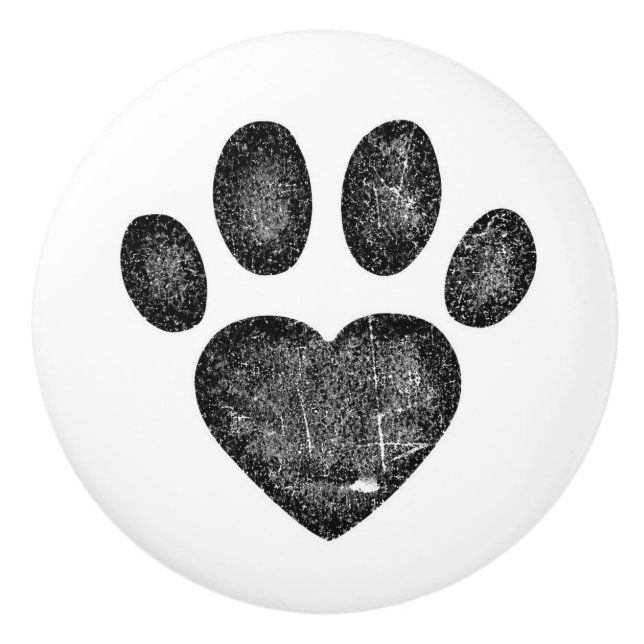 Pomo De Cerámica Distressed Black Heart Pawprint Ceramic Knob (Anverso)