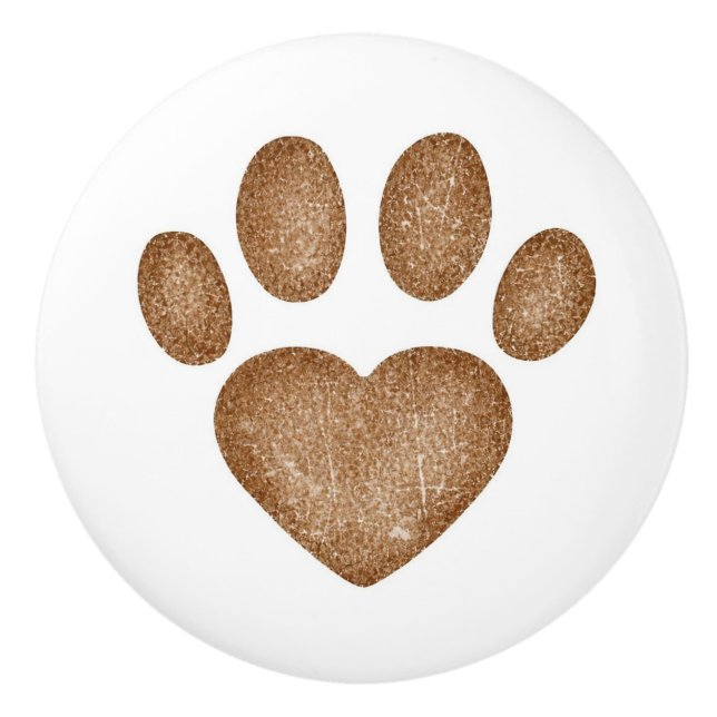 Pomo De Cerámica Distressed Brown Heart Pawprint Ceramic Knob (Anverso)