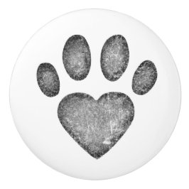 Pomo De Cerámica Distressed Gray Heart Pawprint Ceramic Knob