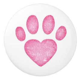 Pomo De Cerámica Distressed Pink Heart Pawprint Ceramic Knob
