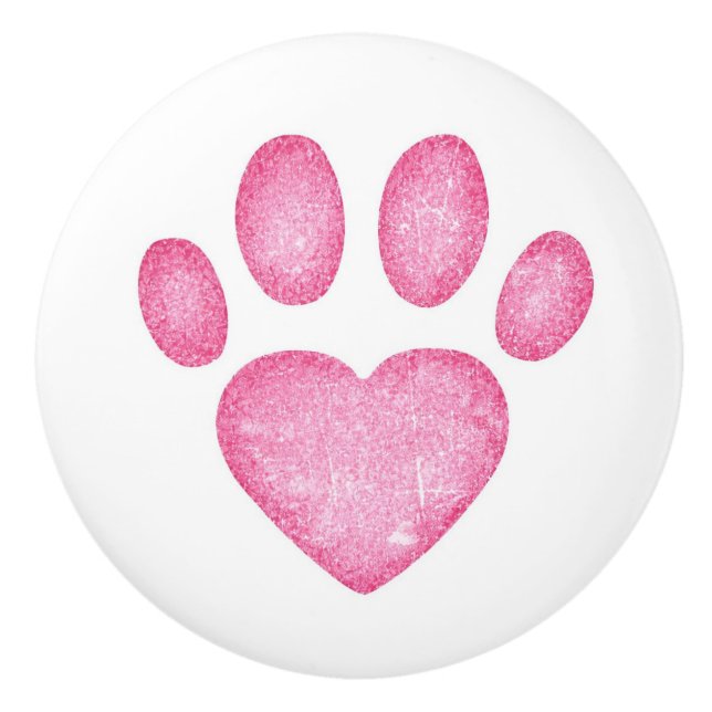 Pomo De Cerámica Distressed Pink Heart Pawprint Ceramic Knob (Anverso)