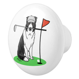 Pomo De Cerámica Diversión del perro collie de borde jugando al gol