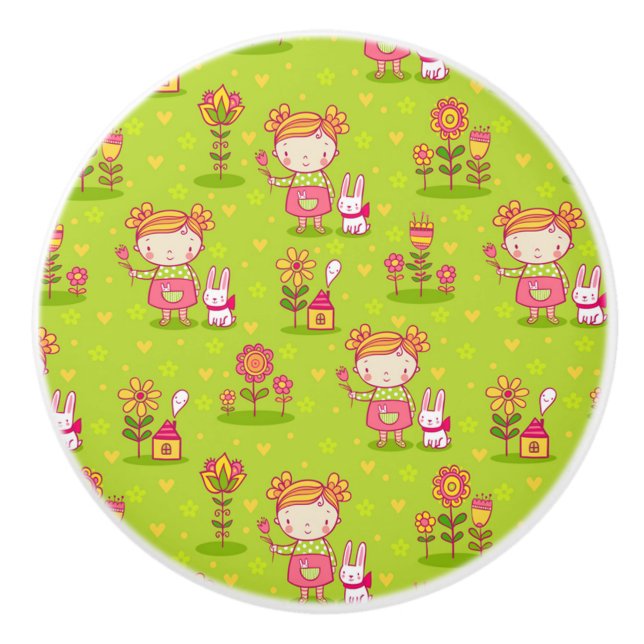 Pomo De Cerámica Diversión primaveral con niñita (Anverso)