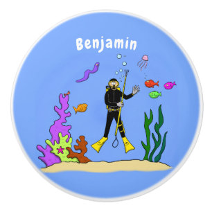 Pomo De Cerámica Divertido buceador de scuba y personalizado de cri