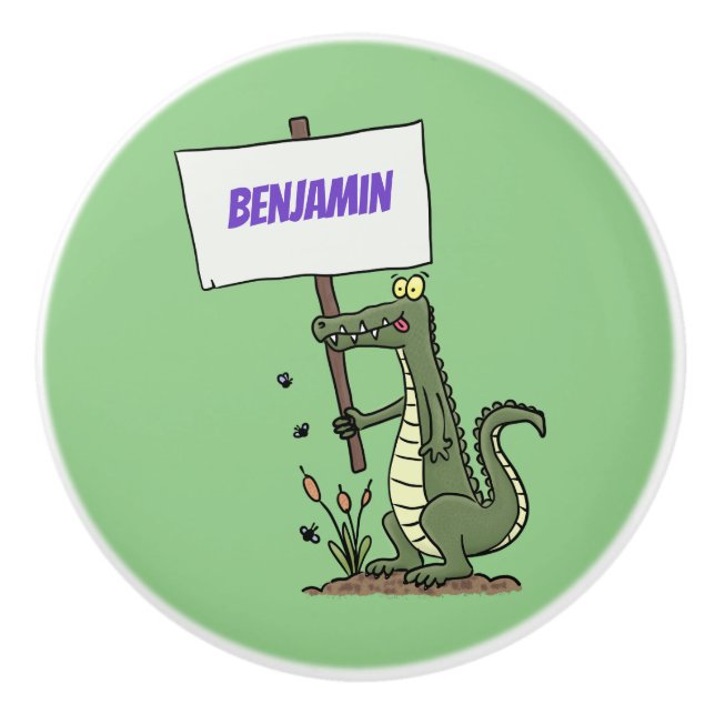 Pomo De Cerámica Divertido cocodrilo alineador con personalizado de (Anverso)