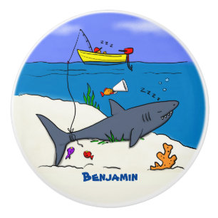 Pomo De Cerámica Divertido tiburón durmiente y personalizado de pes