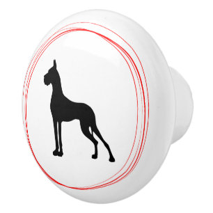Pomo De Cerámica Dogo de Burdeos negro rojo