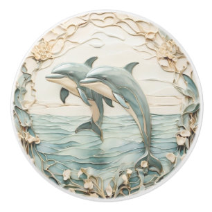 Pomo De Cerámica Dolphin Couple Art Nouveau Faux Relief left