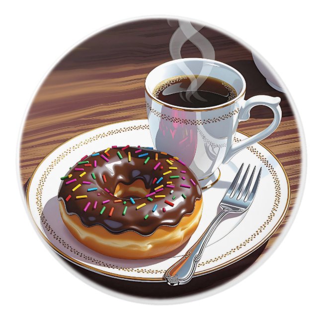 Pomo De Cerámica Dona Glaseada de Chocolate y Café  (Anverso)
